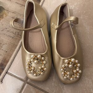 Gold Kids Shoes with Pearl Embellishments
